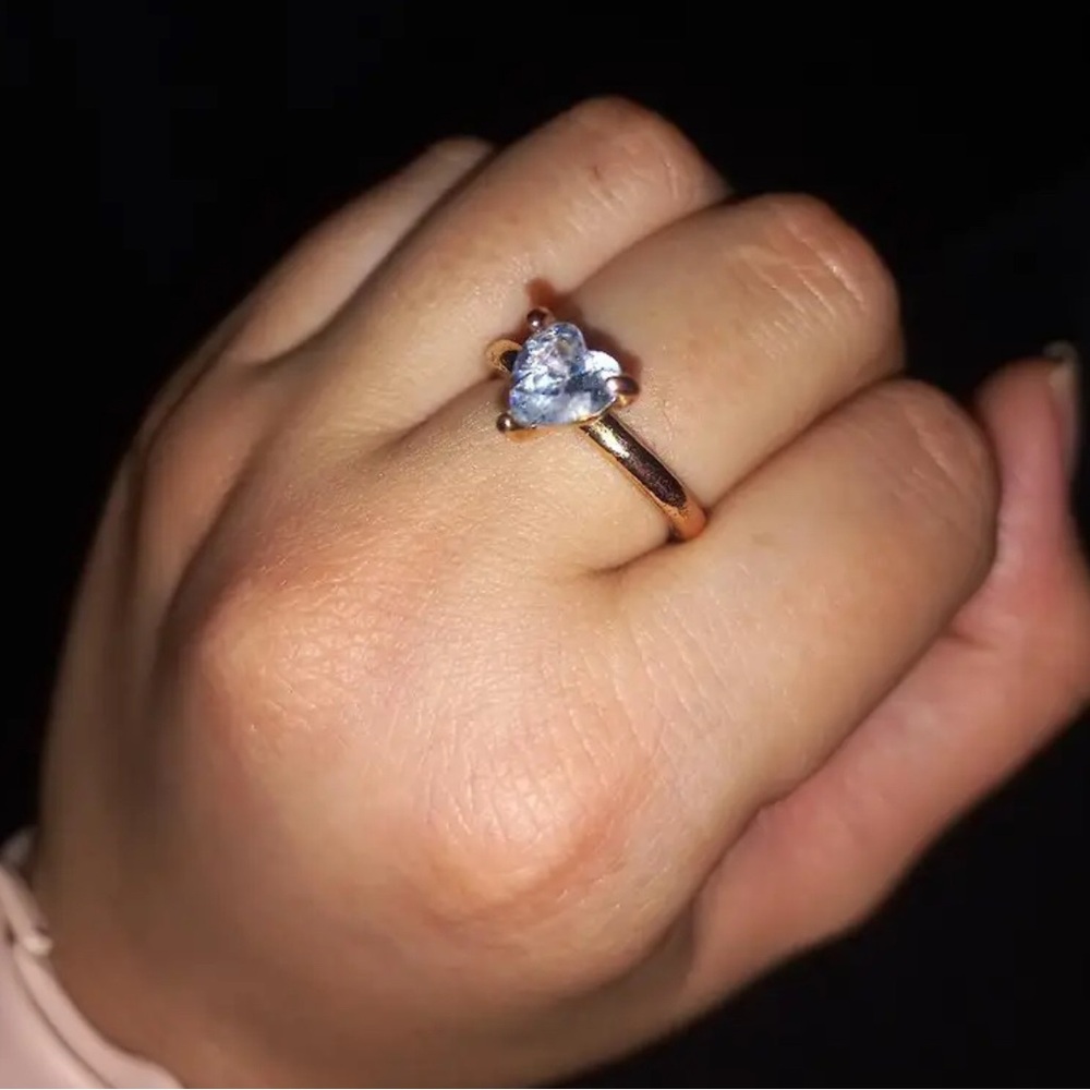 Romantic 14k Gold Plated Heart-Shaped CZ Diamond Ring. New. - Picture 10 of 15